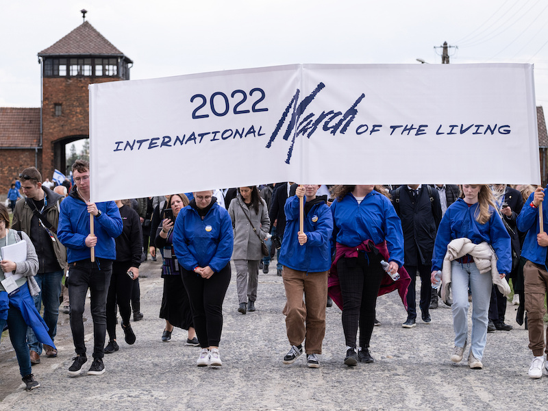 Marchers take part in last year's March of the Living at Auschwitz-Birkenau.